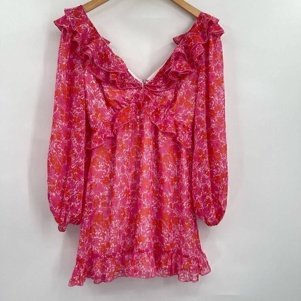 Aakaa floral plunge ruffle dress Sz S - Picture 2 of 10